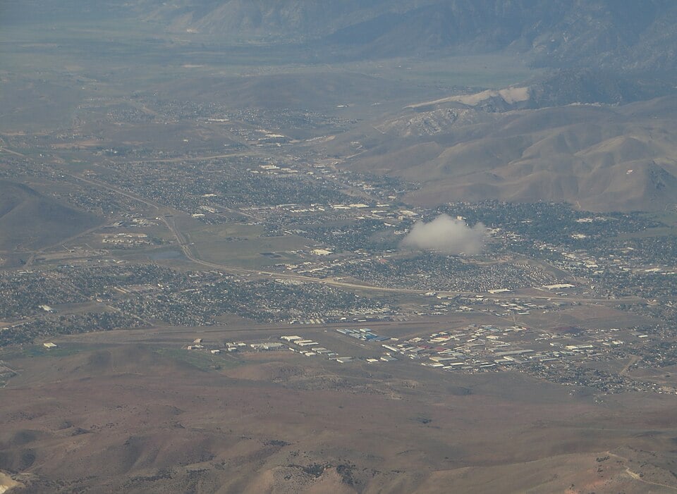 Aerial landscape view of Carson City, Nevada