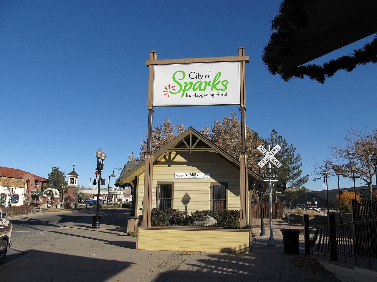 Victorian Square in Sparks Nevada with mountains in the background