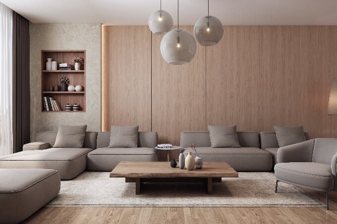 Living room designed in Japandi style, a combination of Scandinavian and Japanese design (small)