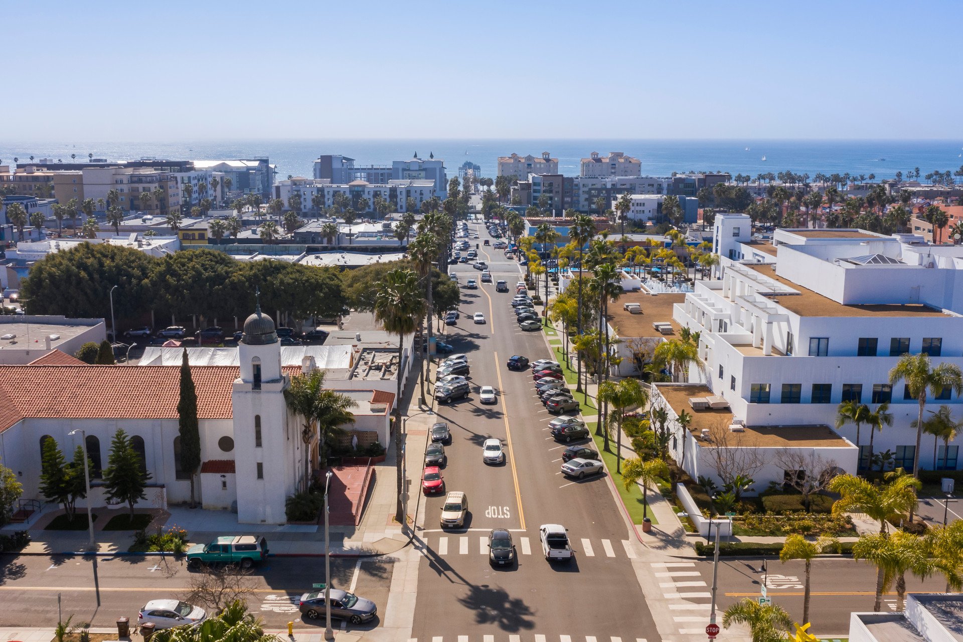 Daytime,Aerial,View,Of,The,Downtown,City,Area,Of,Oceanside,