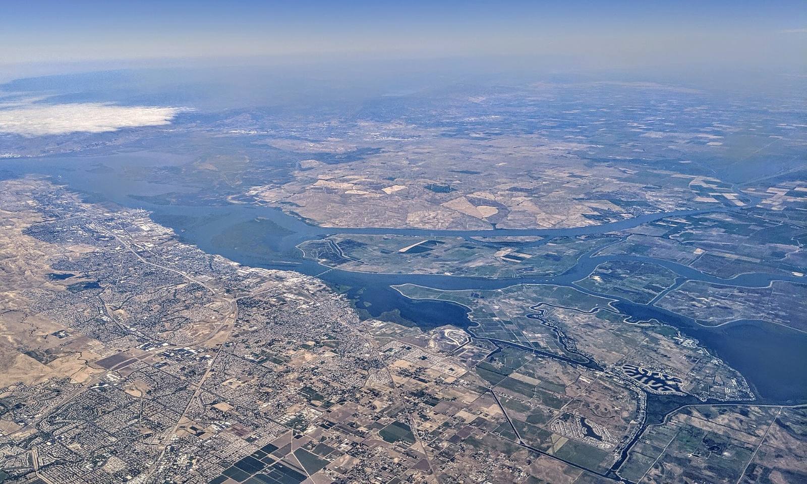 Aerial view of the San Joaquin and Sacramento river confluence and the Delta at Antioch, May 2019