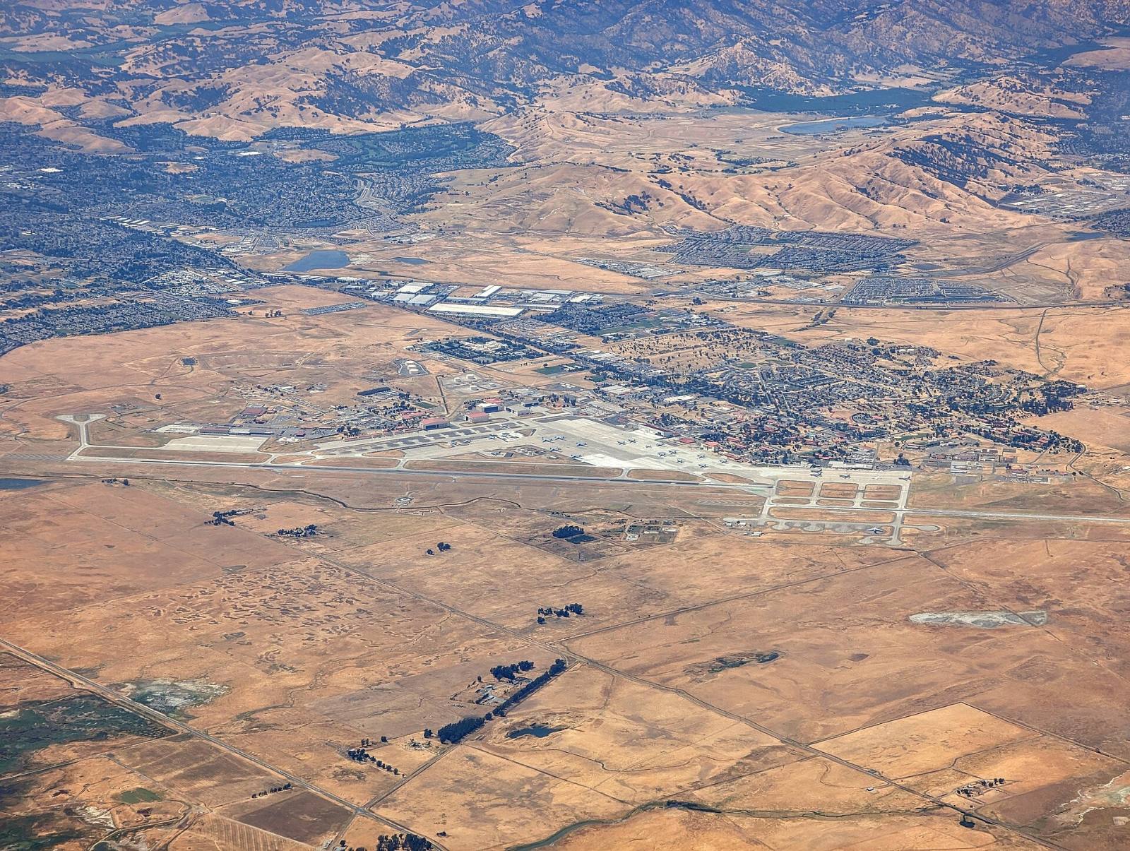 Aerial view of Travis Air Force Base near Fairfield, California, 2023