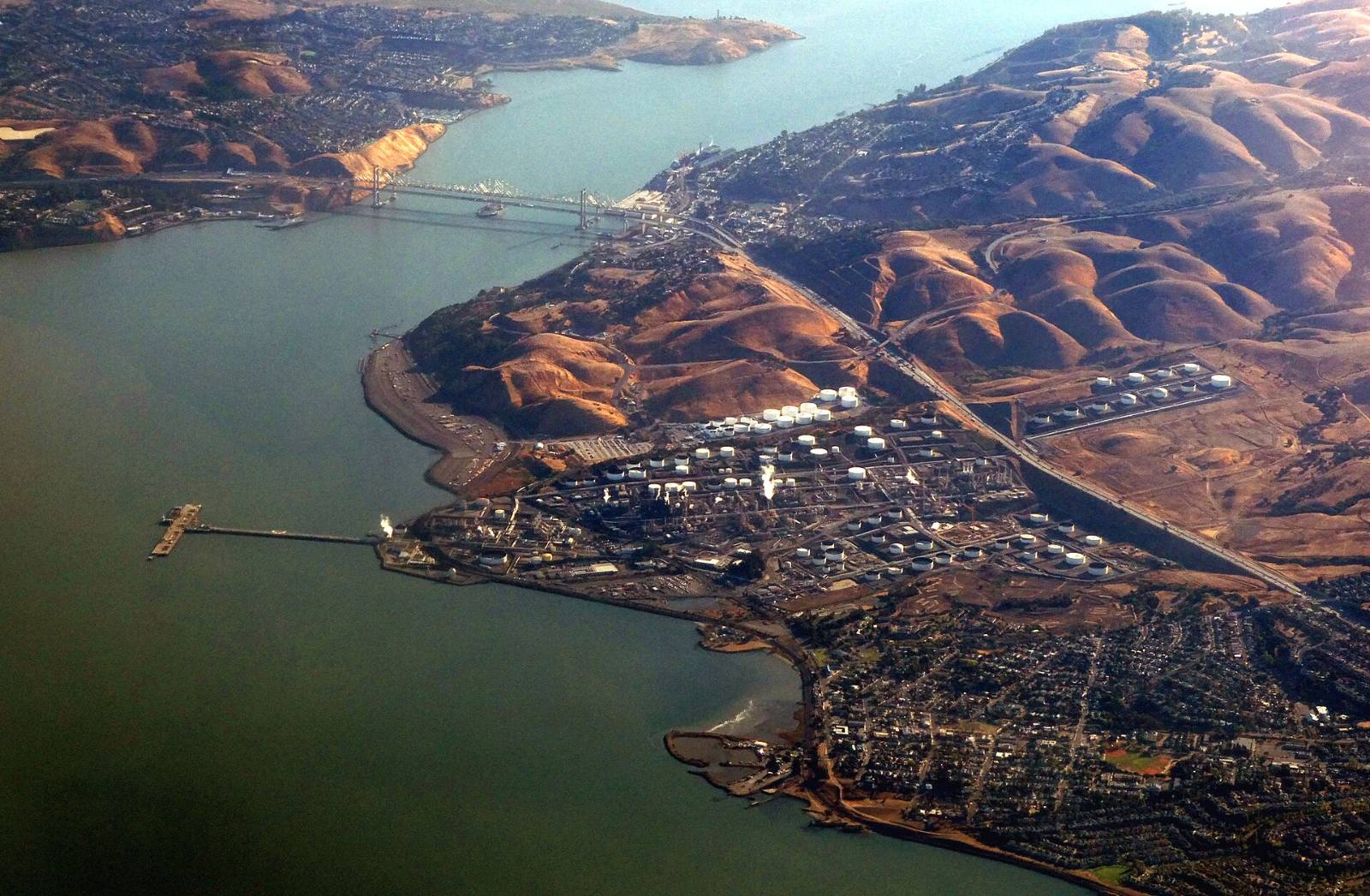 Aerial view of Rodeo and Crockett along San Pablo Bay and the Carquinez Strait, September 2022