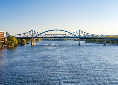 blue arch river bridge