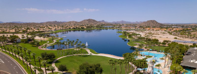 An Aerial Drone Shot Of Estrella Mountain Ranch And The