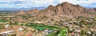 Aerial View From Above A Scenic Golf Course In Paradise