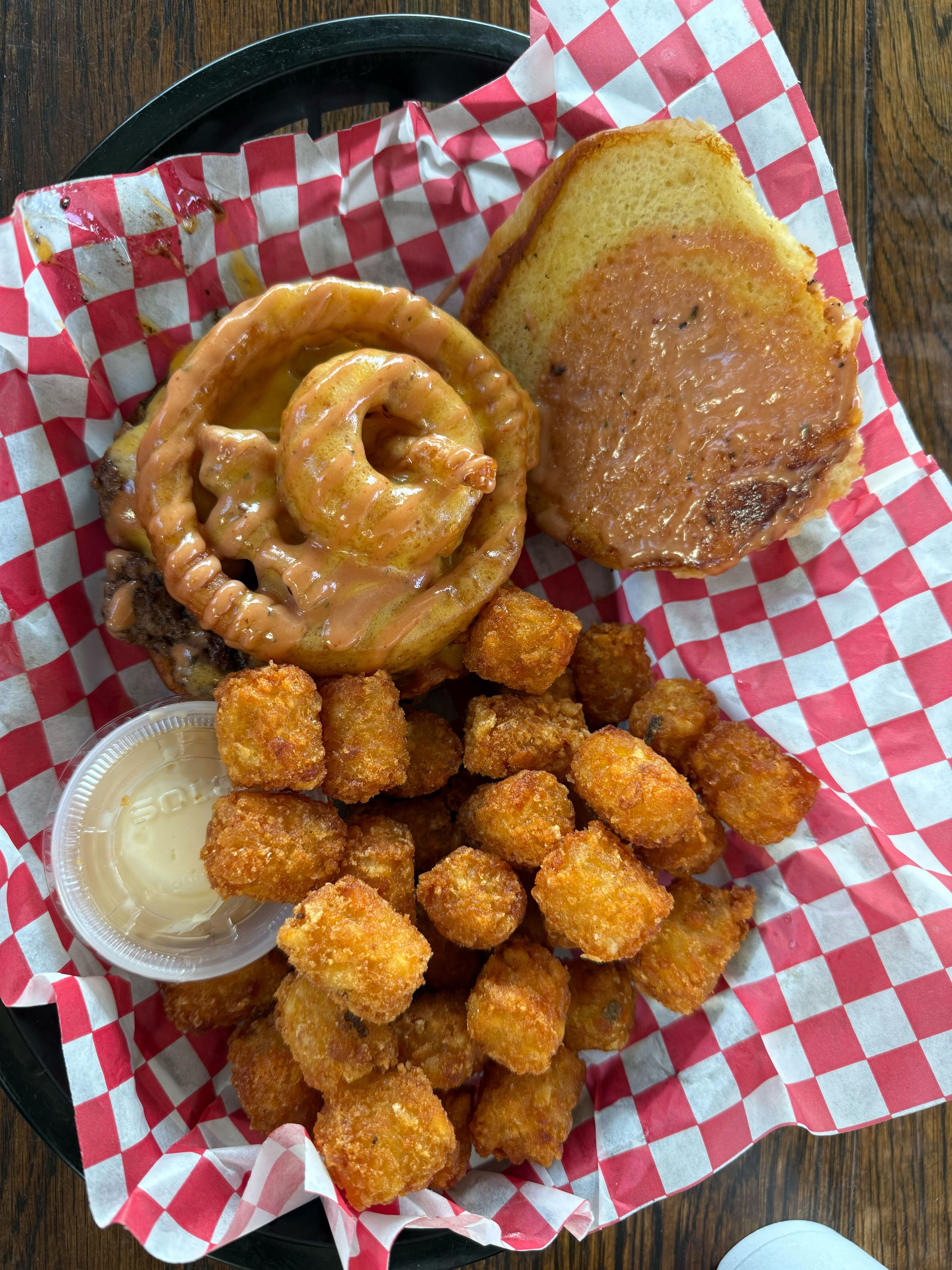 Burger and sides from Ball Ground Burger Bus