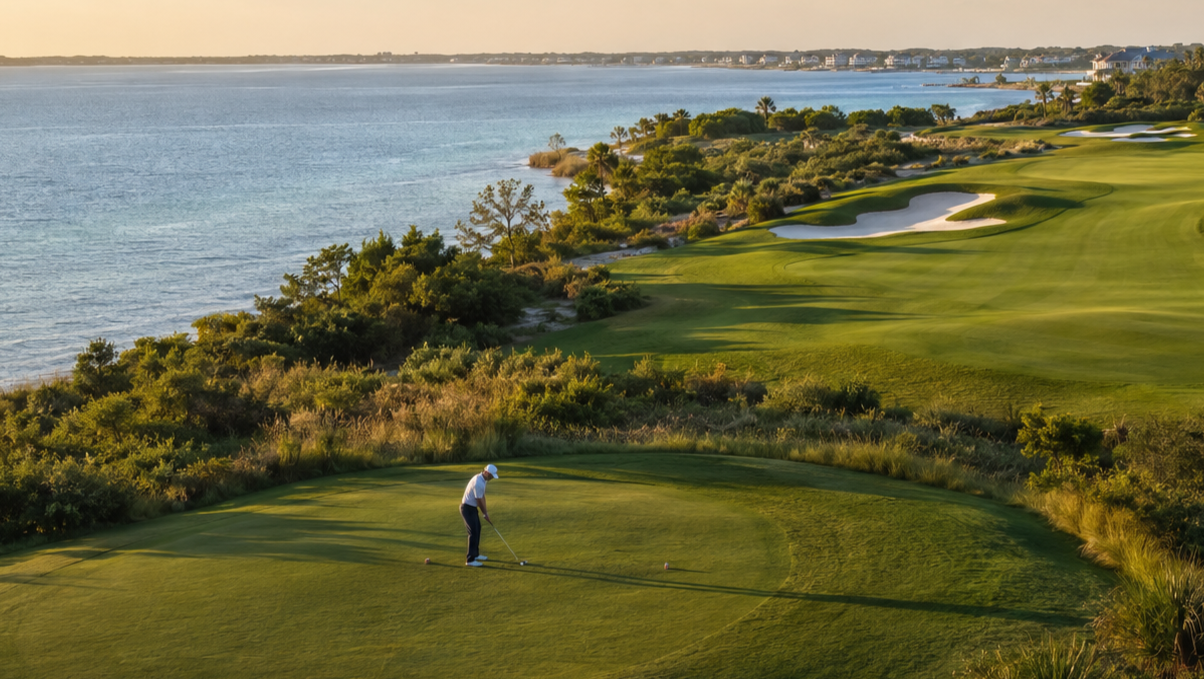 banner image - G&G golfer in waterfront golf course