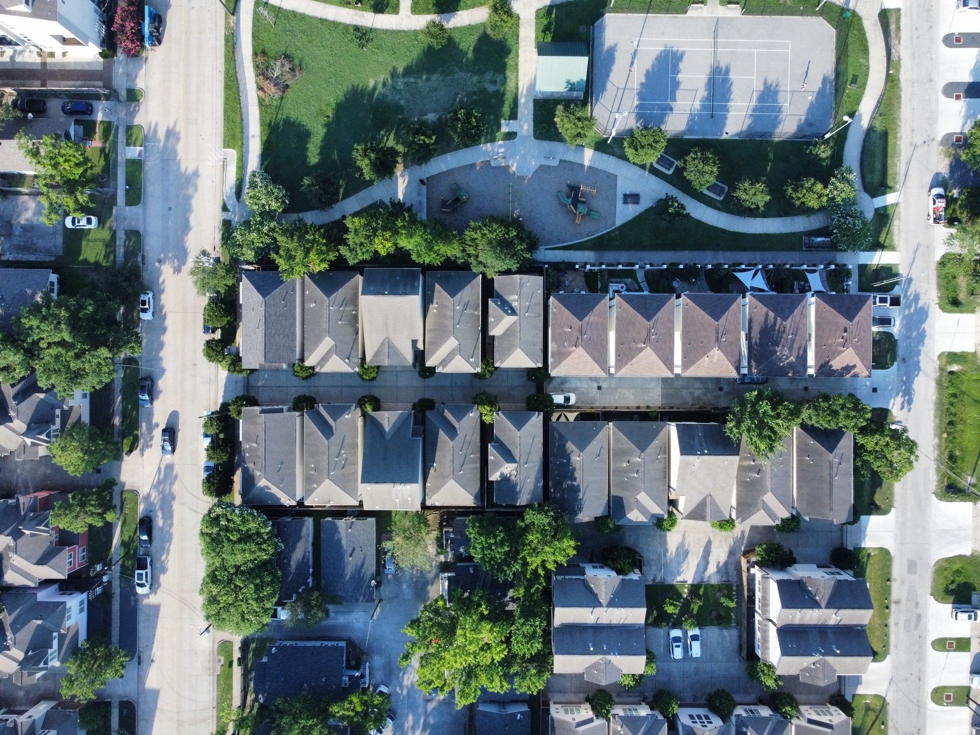 aerial suburban neighborhood layout