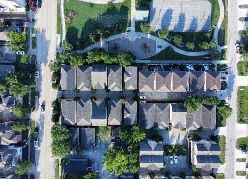 aerial suburban neighborhood layout