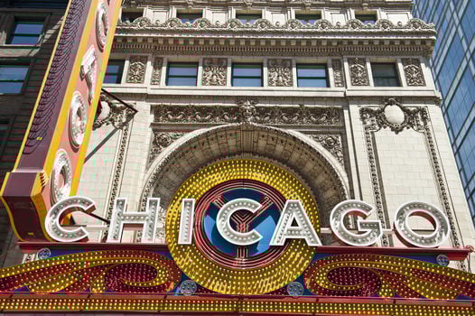 Iconic Chicago Theatre Marquee Sign in Downtown