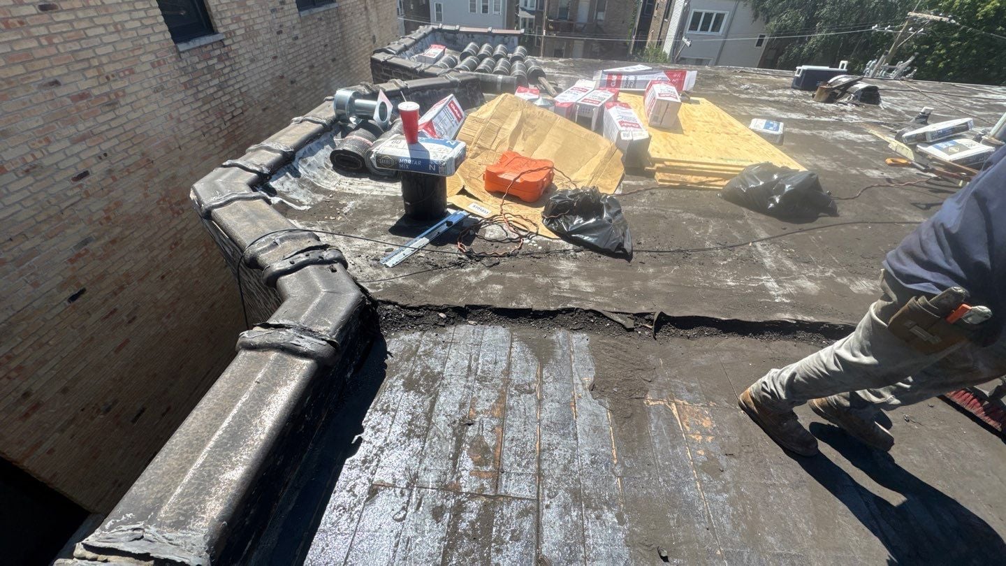 Wide view of the roof during demolition