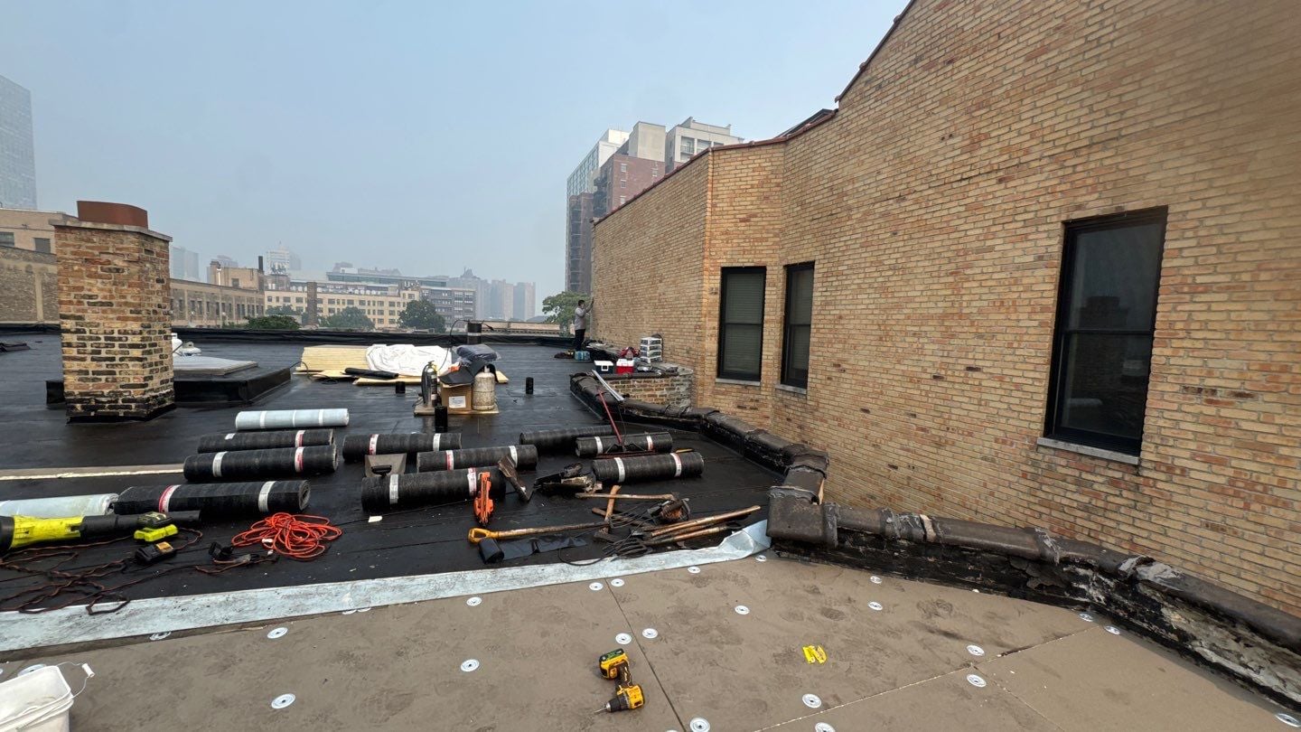 Close-up inspection of the exposed roof deck