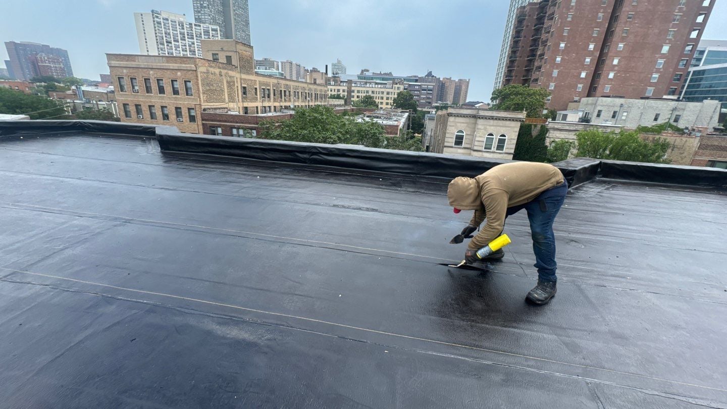 New roofing materials being installed