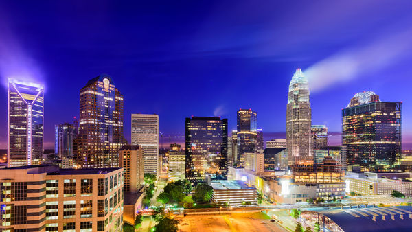 Charlotte, North Carolina, USA uptown cityscape at twilight