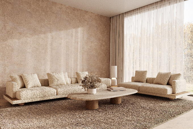 Contemporary classic white beige interior with furniture and decor - carpet background (small)