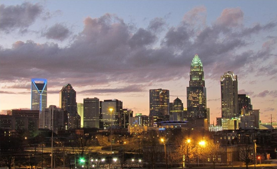 Charlotte NC uptown skyline at dusk