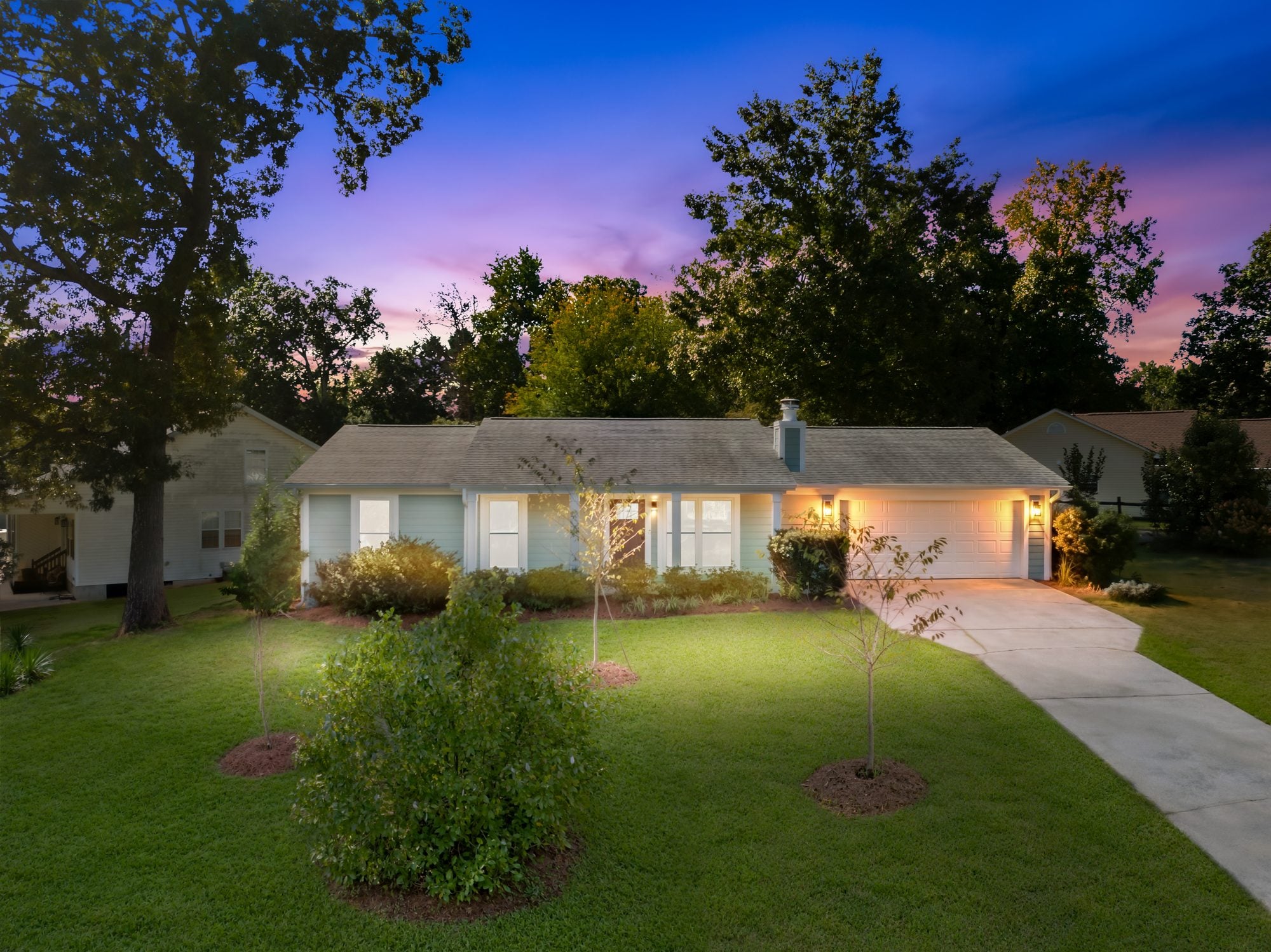 Front exterior at twilight at 4900 Cricklewood Lane