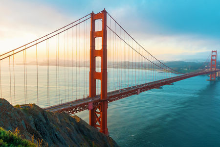 Marin County - San Francisco's Golden Gate Bridge at sunrise from Marin County