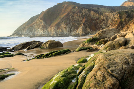 San Mateo County - Northern California Rugged Coastline. Gray Whale Cove State Beach, Half Moon Bay, San Mateo County, California, USA