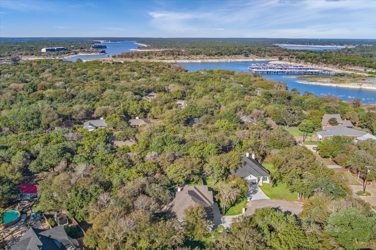 Aerial view of a Central Texas home on acreage near Temple