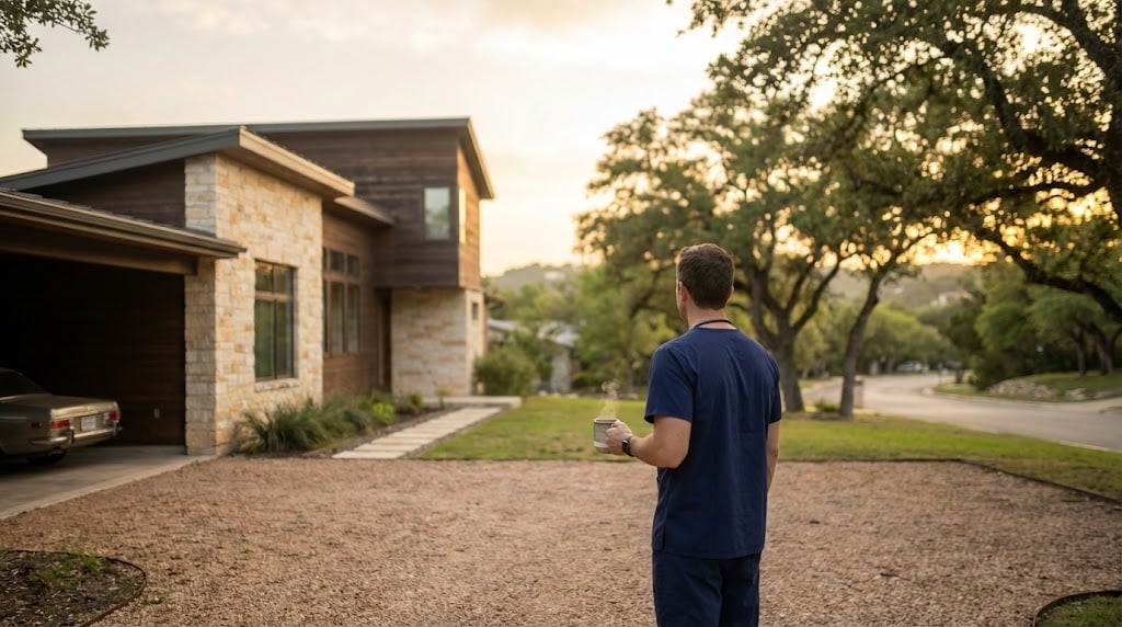 Baylor Scott and White medical professional in front of new home in Temple TX