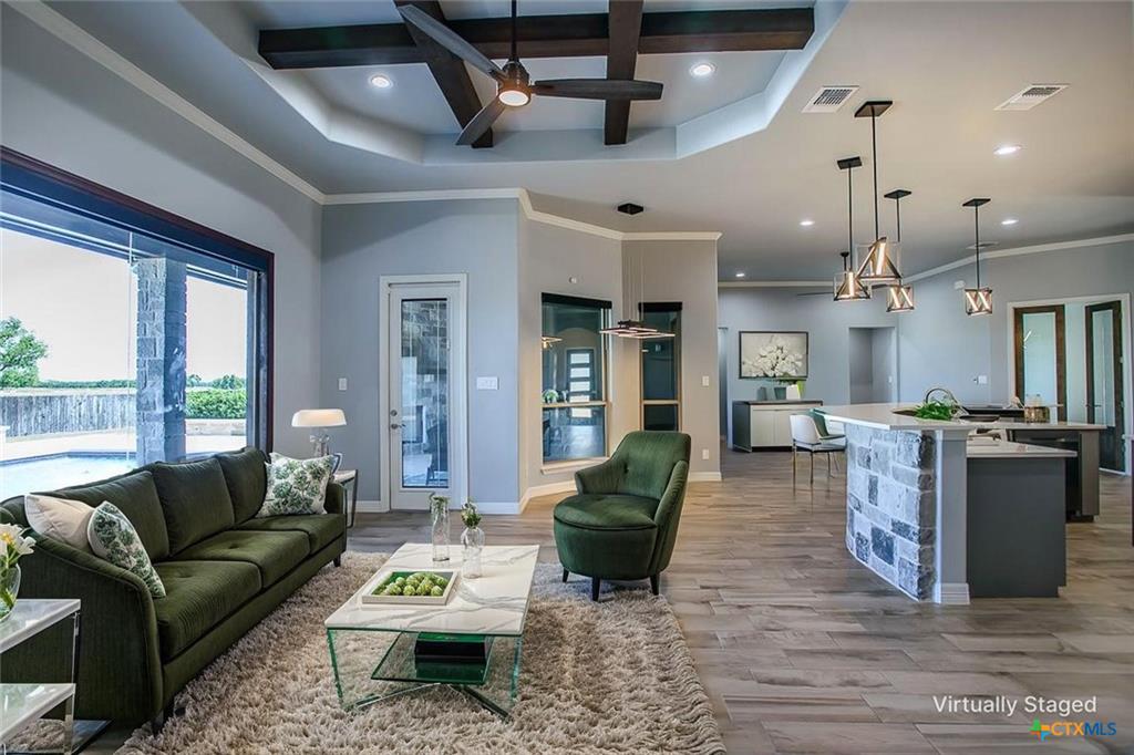 Hartrick Ranch interior with beamed ceilings