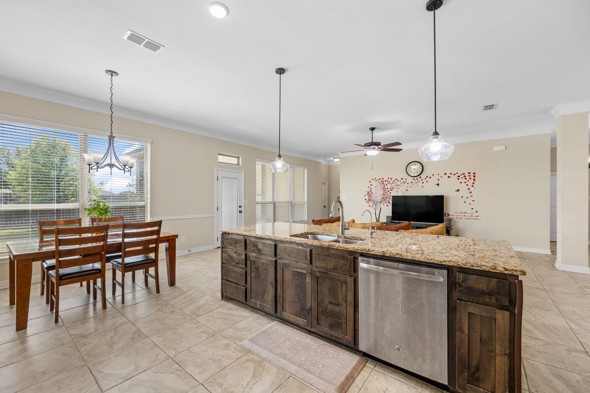 Kitchen with granite countertops and oversized island