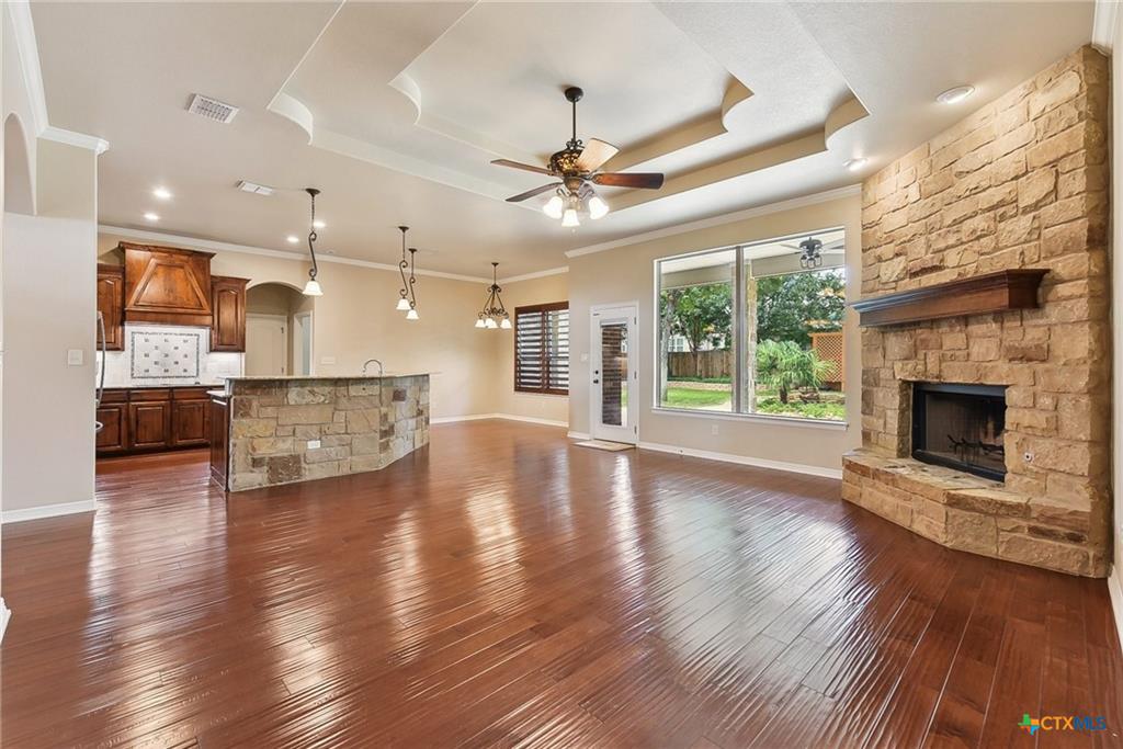 Dawson Ranch living room with fireplace