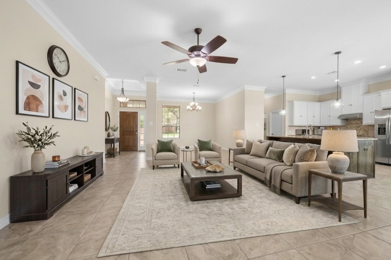 Staged living room at 109 Raven Dr