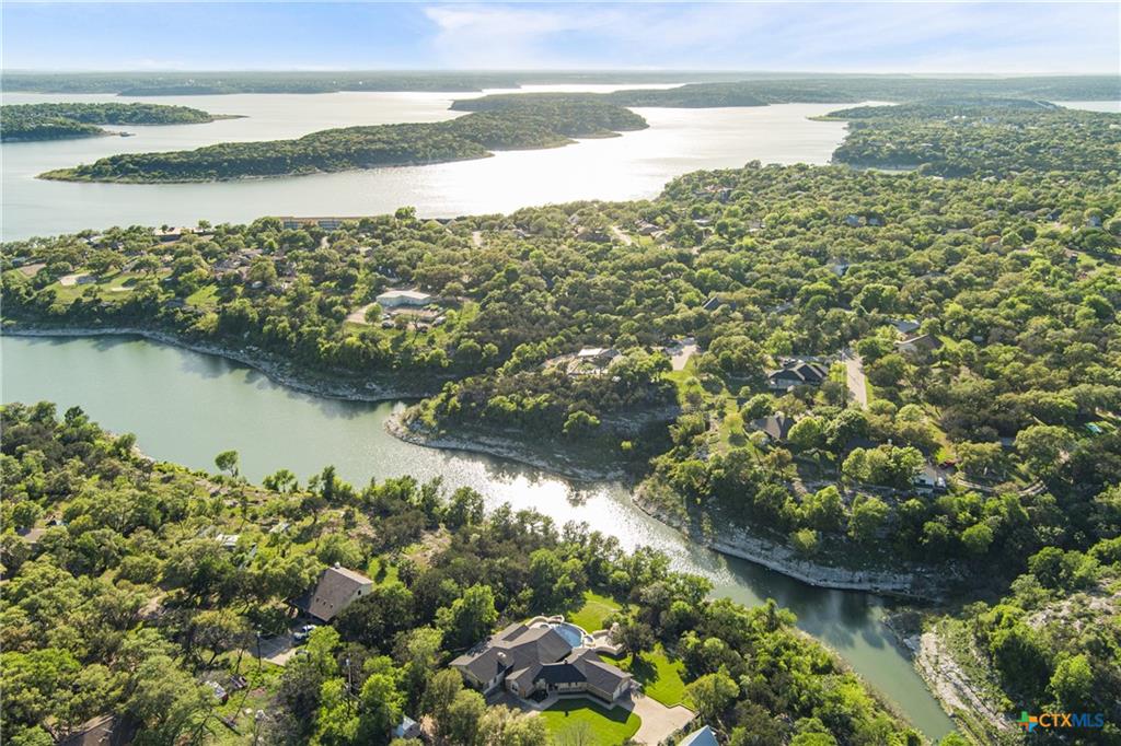 Aerial view of Morgan's Point Resort showing lake-adjacent neighborhoods