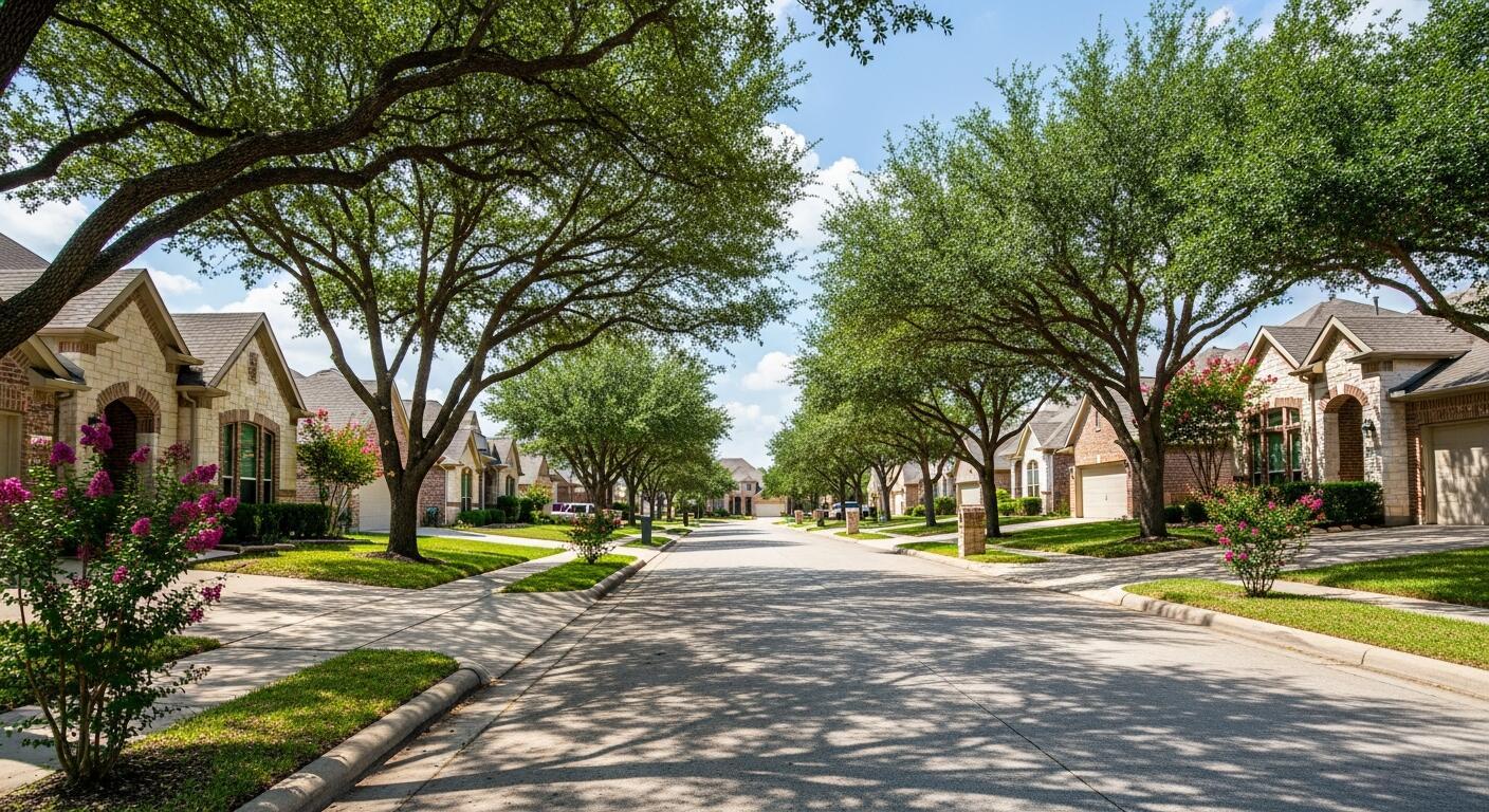 Tree-lined residential street representing established streets in Brushy Creek Texas
