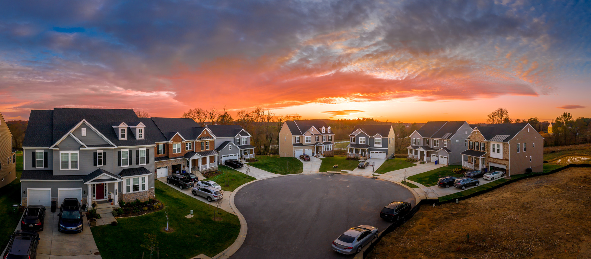 suburban neighborhood sunset sky