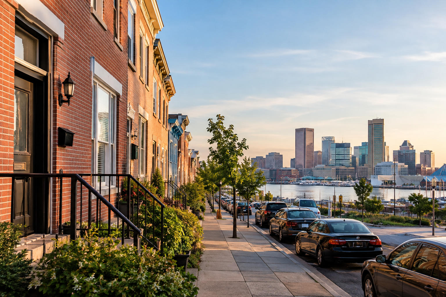 Row Houses Overlooking the Harbor Skyline