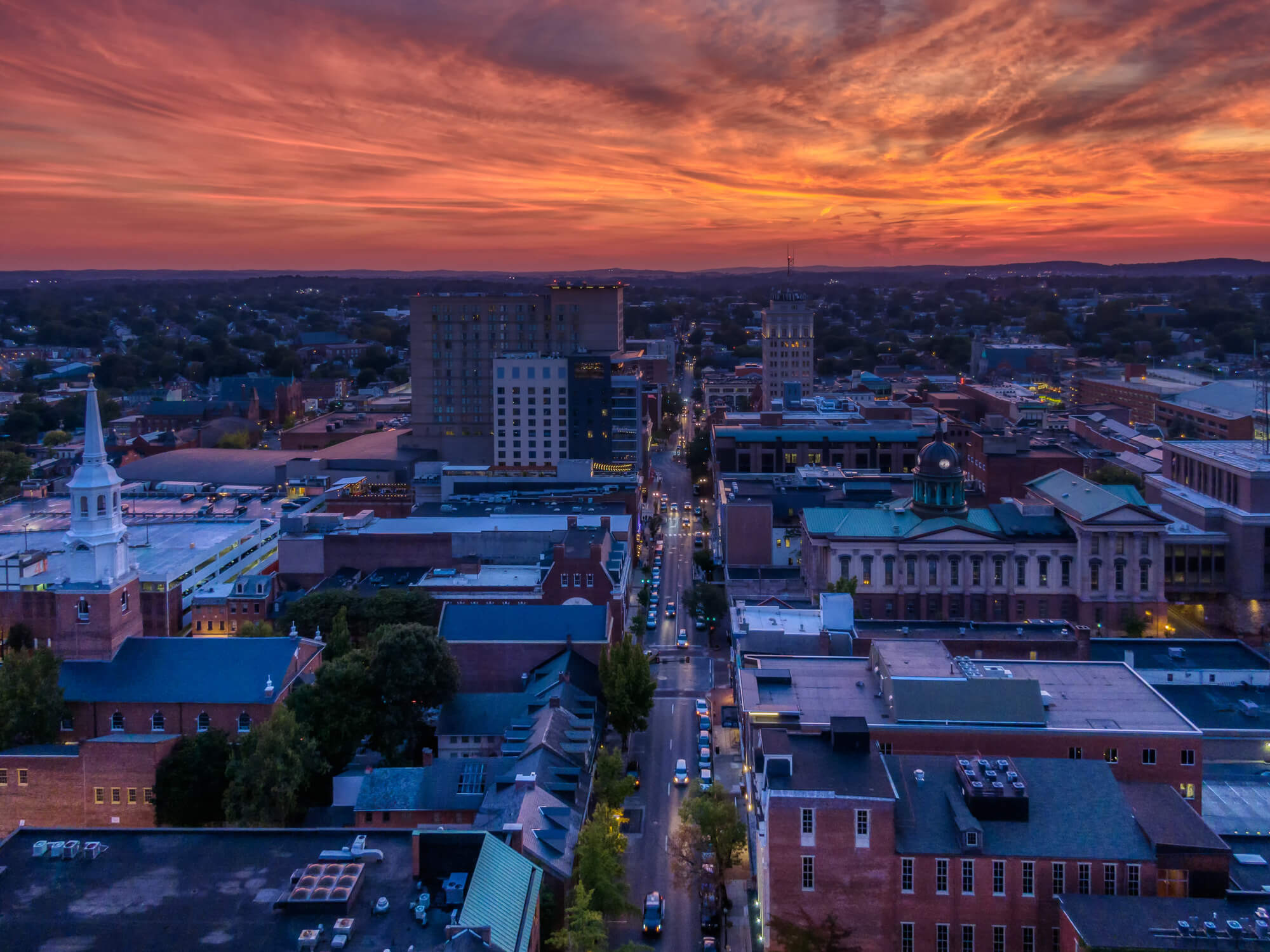 sunset cityscape downtown skyline
