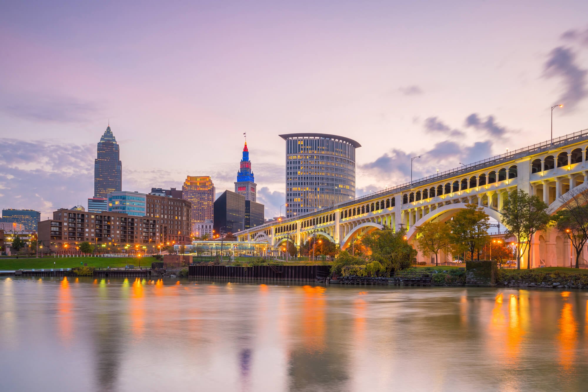 cleveland city skyline sunset