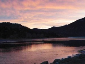 Sunrise over Lake Estes in Estes Park Colorado