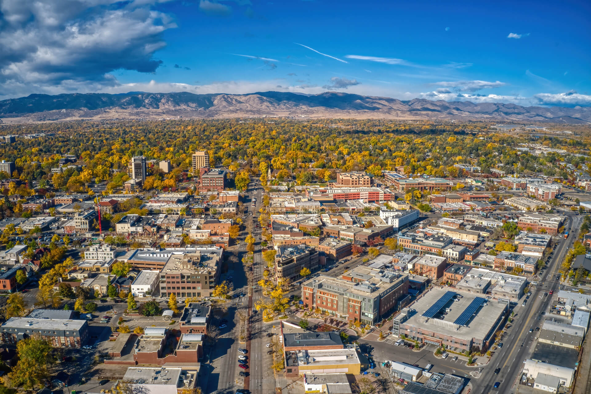 Fort Collins - Aerial View of Downtown Fort Collins, Colorado in Autumn 01 (large)