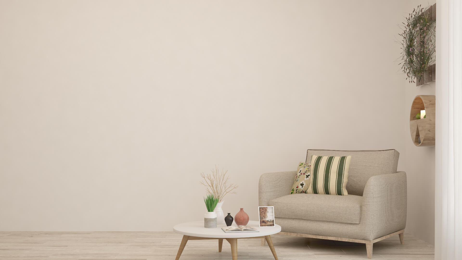 White living room with armchair. Scandinavian interior design
