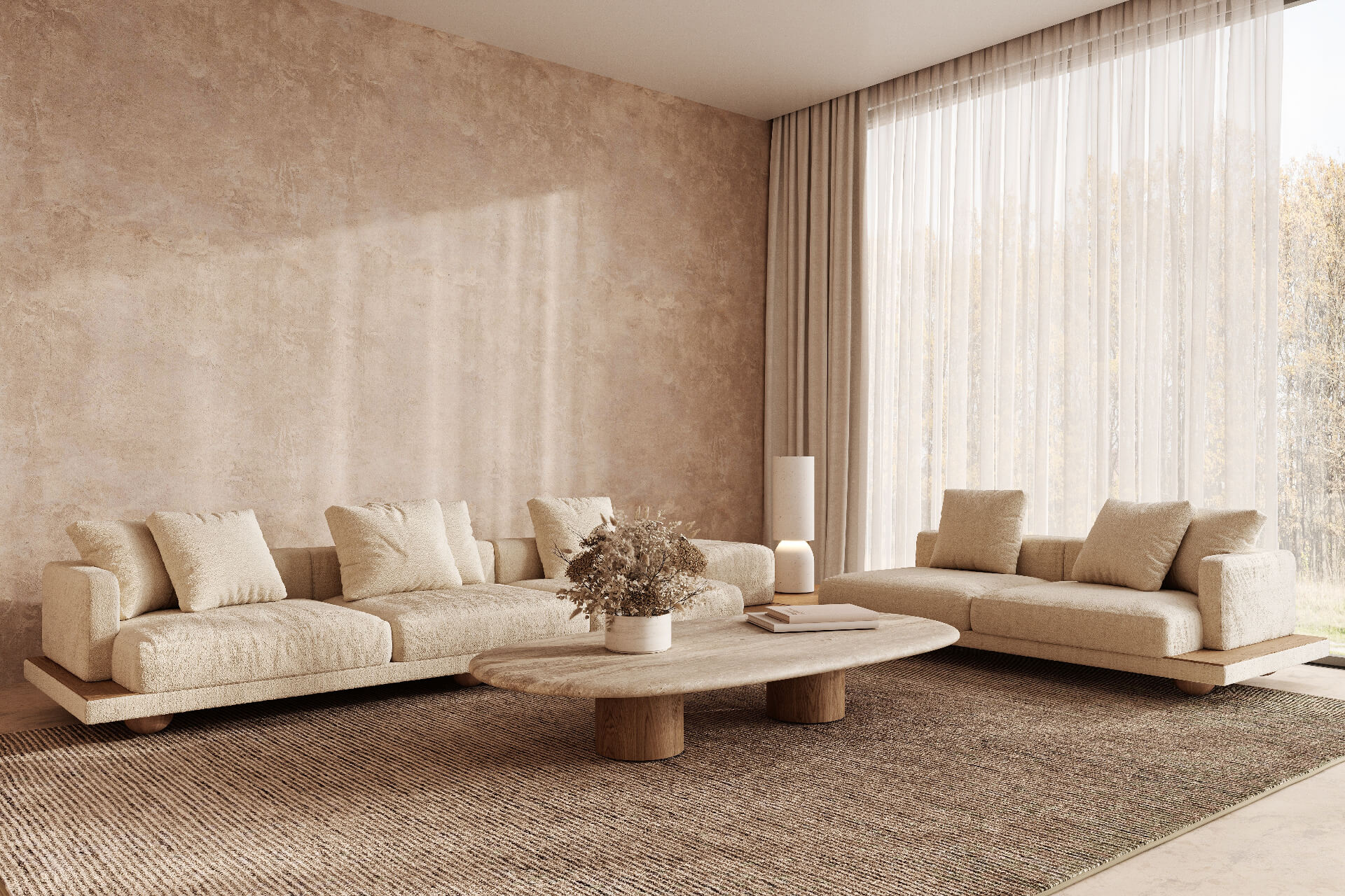 Contemporary classic white beige interior with furniture and decor - carpet background