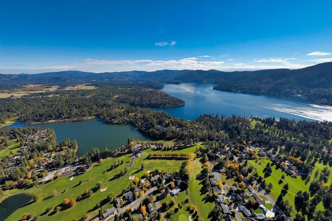 Aerial view of lakes and golf course
