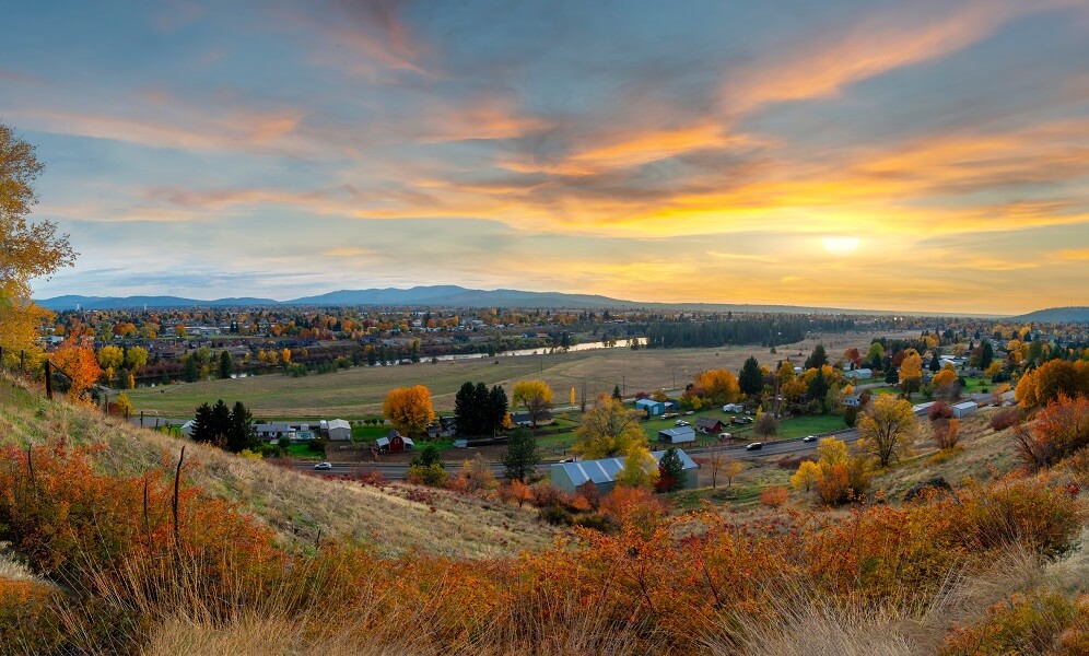 Panoramic hillside view over rural Spokane Valley