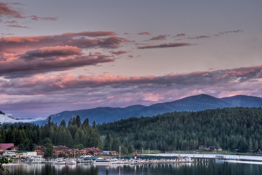 The sun sets on the shores of Lake Pend Oreille