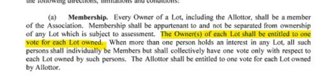 CCRs Article XVIII(a) - One vote per lot