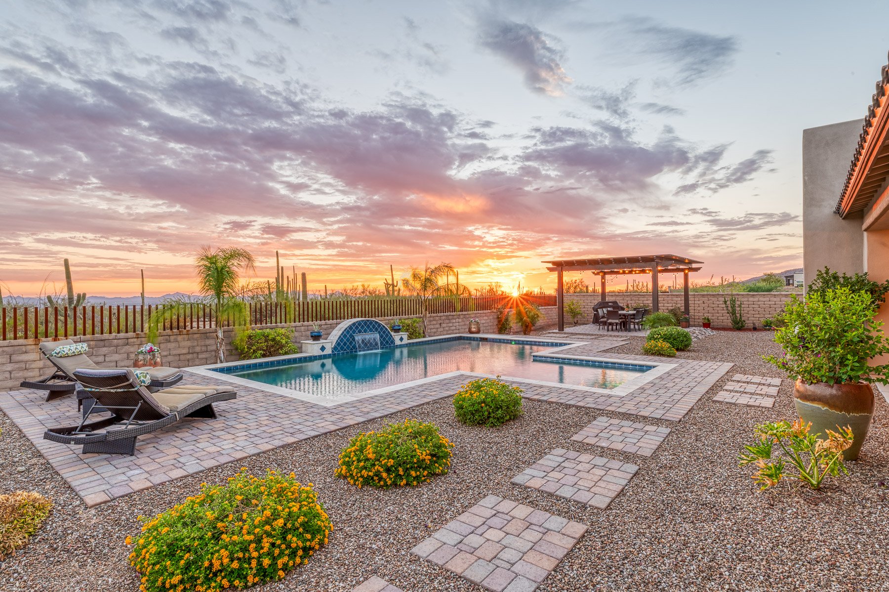Aerial view of Menifee Lake and neighborhood, residential subdivision villa during sunset in Riverside County, California