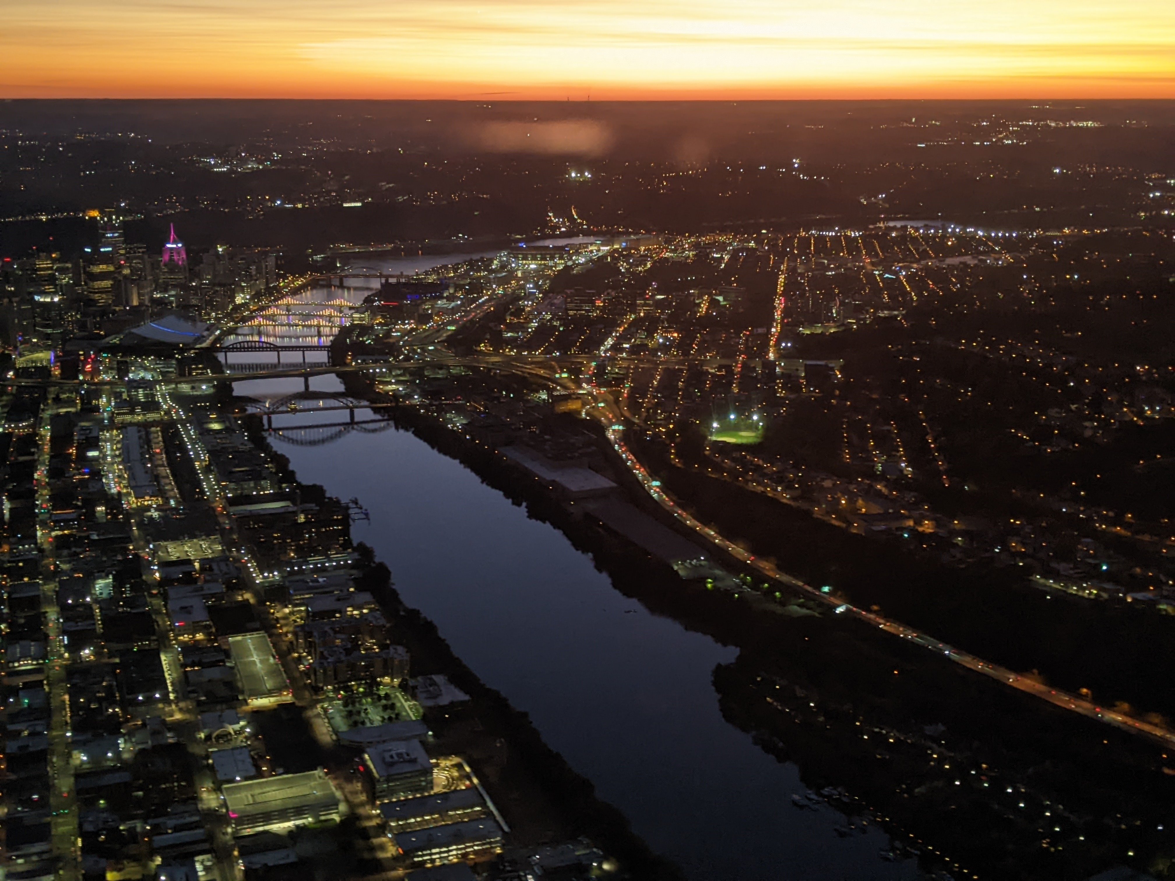 Best real estate agents Pittsburgh downtown Allegheny River at dusk