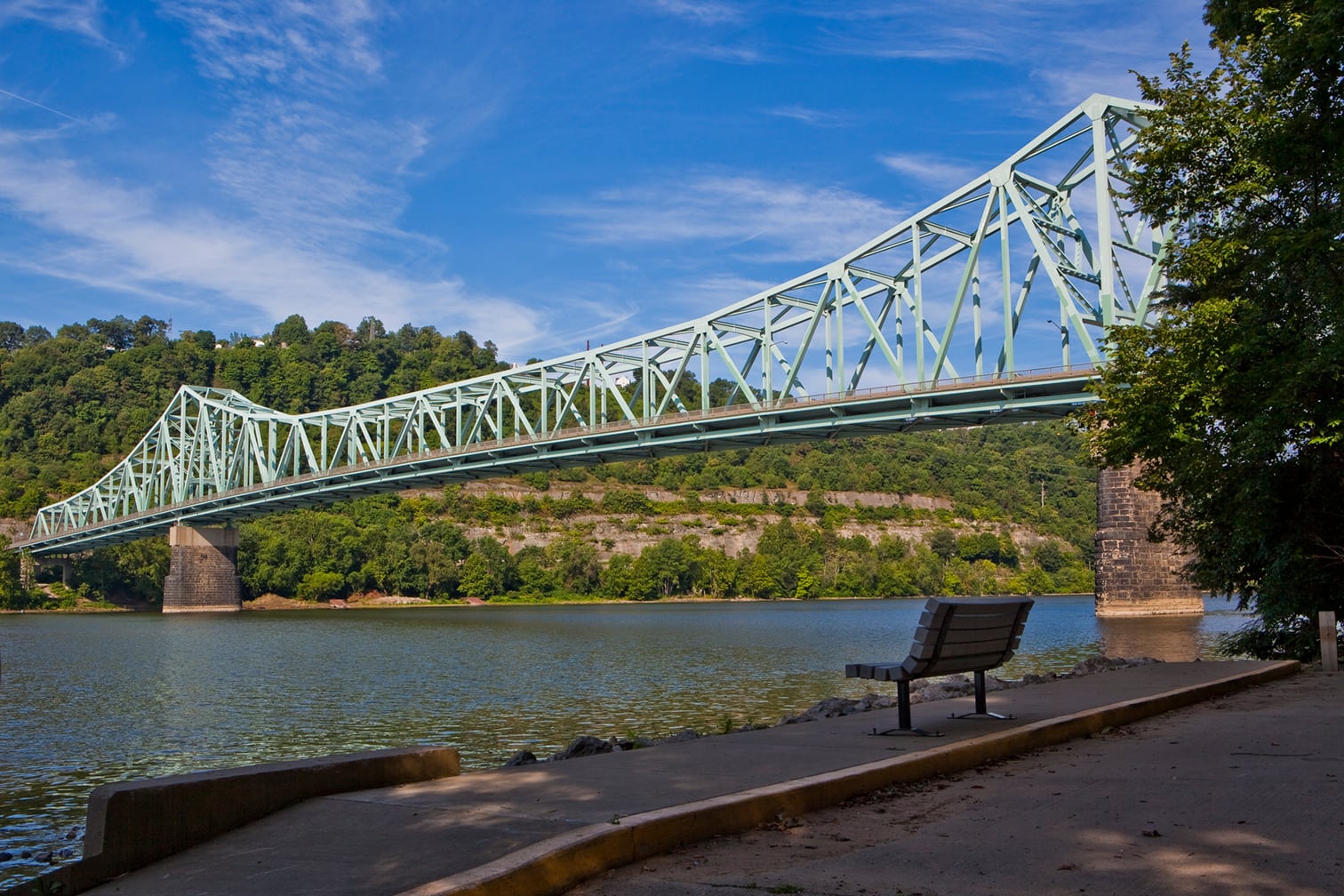 The Sewickley Bridge, a steel continuous truss bridge spanning the Ohio River between Sewickley and Moon Township