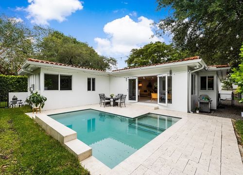 Backyard of a modern house with swimming pool