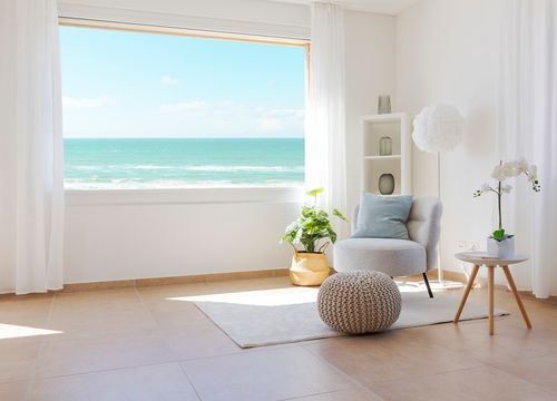 Detail of flat or living room with sea view