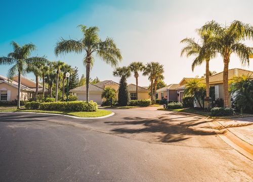 Typical gated community houses with palms